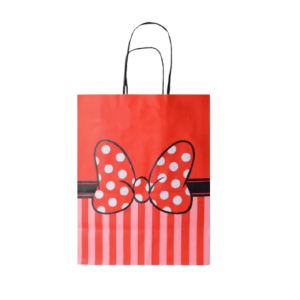 SACOLA PAPEL KRAFT BRANCO LAÇO VERMELHO 17,5X8,5X21,5 C/10