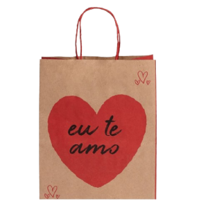 SACOLA PAPEL KRAFT EU TE AMO 23,5X10X31,5 C/10 UNIDADES