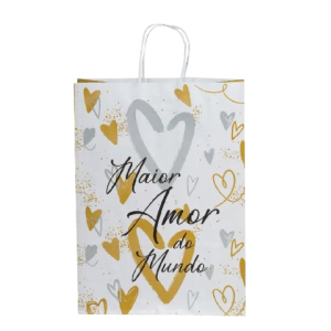 SACOLA PAPEL KRAFT BRANCO MAIOR AMOR DO MUNDO 17,5X8,5X21,5 C/10